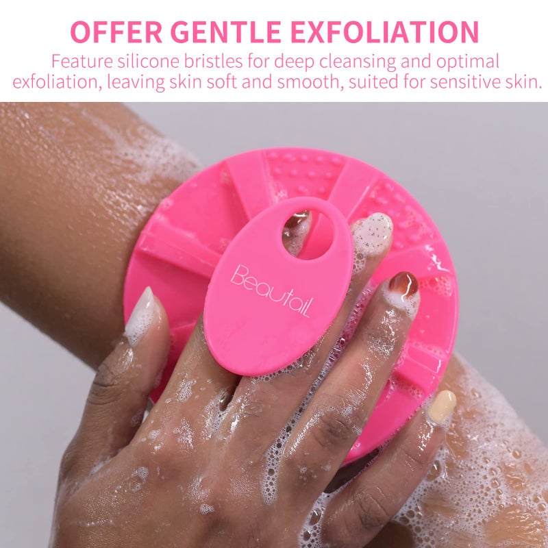 BEAUTAIL Silicone Body Scrubber  BEAUTAIL Shower Bath Scrubber  More Hygienic Than Traditional Loofah  Lather Nicely  Long Lasting  Gentle Exfoliating Brush for Women Men Baby Sensitive Skin  1 Pack  Rose - Image 3